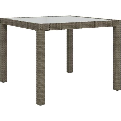 Maison Exclusive - Table de jardin 90x90x75 cm Verre trempé et résine tressée Gris (1/5)