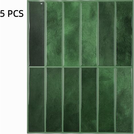 Lot de 5 autocollants muraux 3D à effet résine verts 23×29cm, auto-adhésifs et imperméables, décoration murale pour salon, chambre et entrée (1/5)