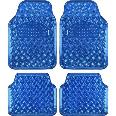 Tappetini per auto cromati metallizzati, universali, adatti a tutte le stagioni, per auto, SUV e camion, set completo per sedili anteriori e posteriori, con retro antiscivolo – Blu