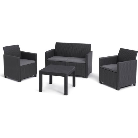 Ensemble Salon de Jardin Nepean, Salon Extérieur 3 Places, Table Basse, Noir Anthracite (1/5)