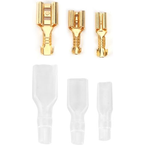 Jeu de cosses femelles à sertir dorées pour câbles électriques avec gaine, 2,8 mm / 4,8 mm / 6,3 mm (1/5)