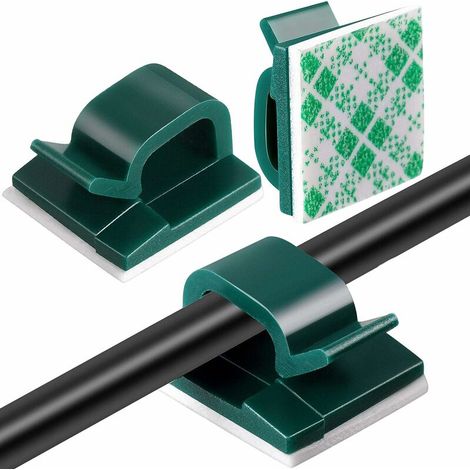 100 Pièces Mini Clips de Câble Extérieurs avec Ruban Adhésif Clips Câble Auto-Adhésifs Clips de Lumière de Décoration Clip de Porte-Câble pour Noël et Lumière de Fée ( Vert Foncé) (1/5)