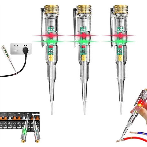 Lot de 3 stylos testeurs de circuit électrique 24-250 V, réactifs et étanches, avec voyant LED.-AquaForge (1/5)