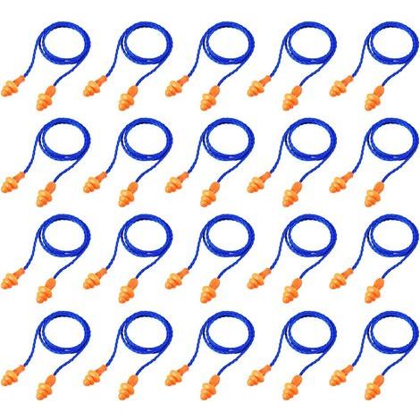 20 Paires Bouchons d'oreilles en Cordon Bouchons d'oreilles en Silicone Réutilisables avec Corde Bouchon d'oreille Anti-Bruit pour Sommeil Protection Auditive, Bleu (1/5)