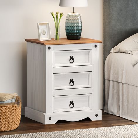 Corona White Large 3 Drawer Bedside (1/4)