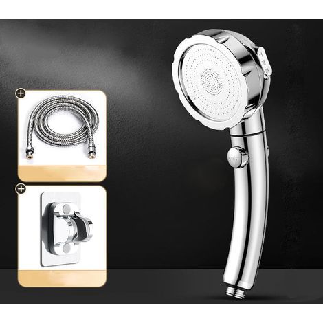 Pommeau de douche haute pression, pommeau de douche à main, 3 modes de douche, avec bouton d'arrêt, avec tuyau antidéflagrant de 1,5 m + support sans poinçon (surface brillante) (1/5)