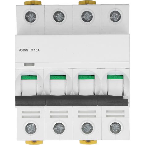 Disjoncteur miniature 4P 10A C10, rail DIN, boîtier PA66, 400V basse tension, pouvoir de coupure 6000A, disjoncteur modulaire (1/5)