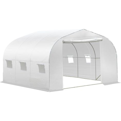 Serre tunnel XXL blanche 3,5L x 3l x 2H m – Surface exploitable 10,50 m² – Bâche anti-UV 140 g/m² – Châssis acier galvanisé – MH (1/5)