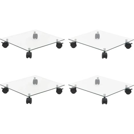 Set di 4 supporti con ruote per piante quadrati design intramontabile 35 x 35 cm in vetro temperato trasparente 020055250