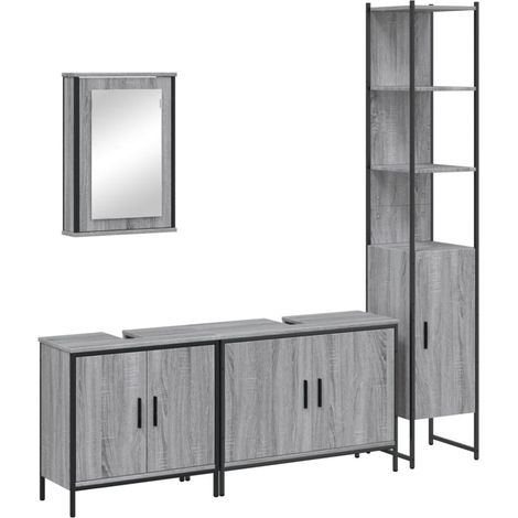 Maison Exclusive - 4-tlg. Badmöbel-Set Grau Sonoma Holzwerkstoff