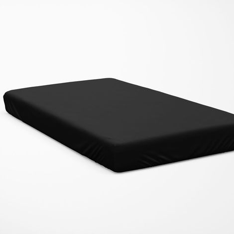 Drap-housse de luxe uni - noir 90x200 cm avec bande de maintien (1/4)