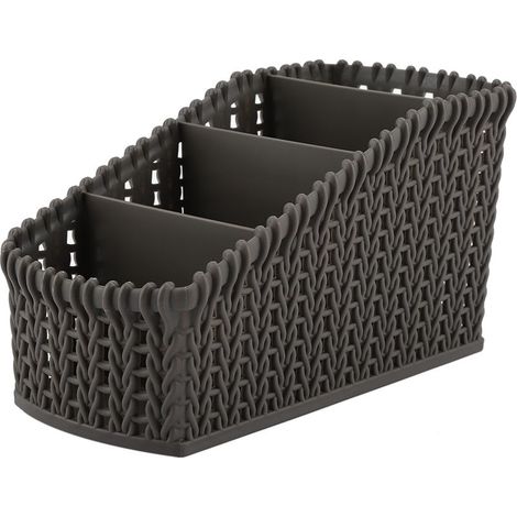 Boîte de Rangement Bureau en Rotin avec Grille Multi, Organisateur Cosmétique Gris Foncé (1/5)