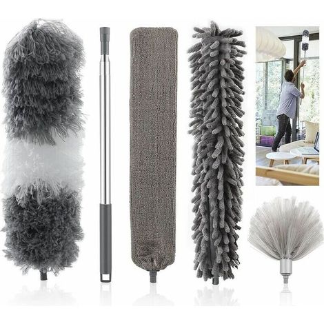 Plumeau 5 en 1 télescopique avec tête de loup en microfibre lavable et pliable, équipé d'une poignée en acier inoxydable. Idéal pour enlever la poussière des toiles d'araignée, des ventilateurs de pla (1/4)