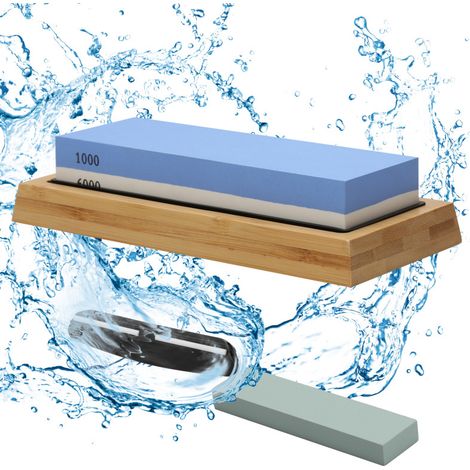 SWANEW Set di pietre per affilare su due lati con pietra per affilare da 1000/6000 grana con base in bambù antiscivolo e guida angolare libera (1/5)