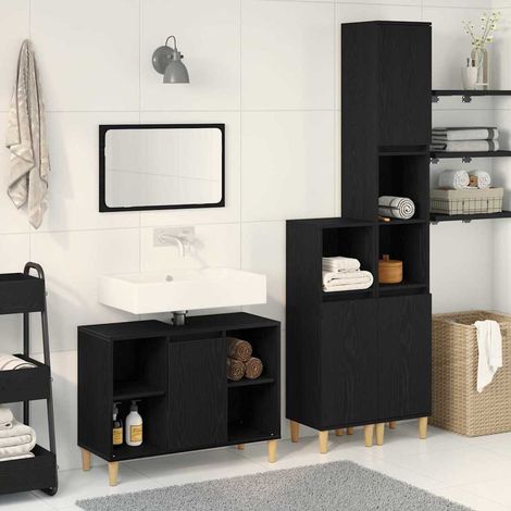 Badezimmermöbel-Set mit Speicher 3 pcs Schwarz Holzwerkstoff