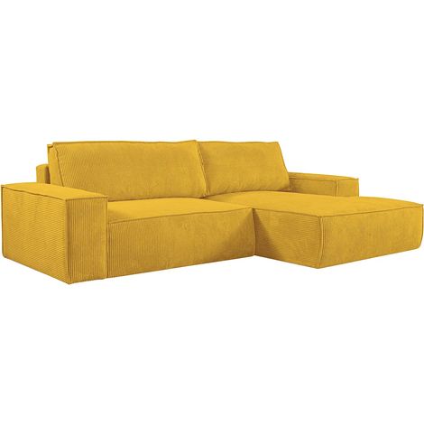Canapé d'angle droit convertible en velours côtelé jaune AMELIA (1/5)