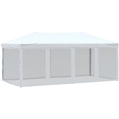 Tente de réception pliable avec parois Blanc 3x6 m