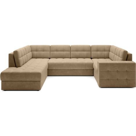 Canapé d'angle convertible MONTEZA marron clair gauche 299 cm avec coffre et couchage (1/5)