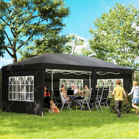 Tente de réception pliante 585x295x270 cm polyester noir, 4 parois amovibles, pour jardin – MEUBLIV (1/5)