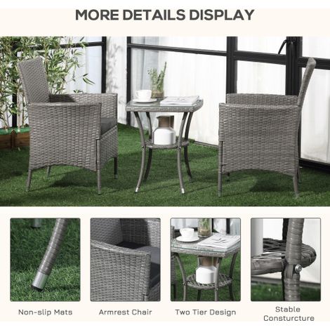 3 Pieces Rattan Bistro Set, Wicker Garden Furniture Set with 2-Tier ...