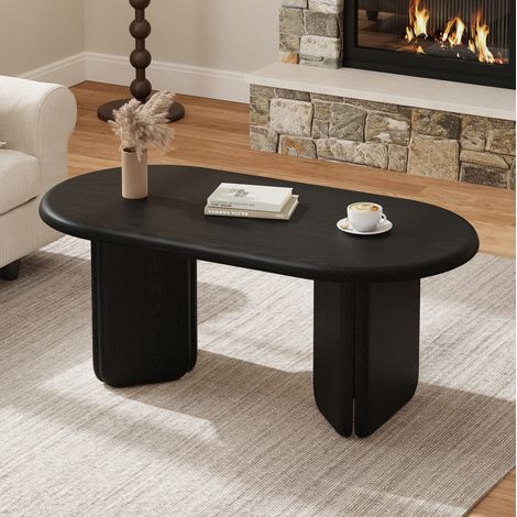 Mesa de centro ovalada (99x50x40 cm), diseño moderno, bordes redondeados, MDF, negra (1/5)
