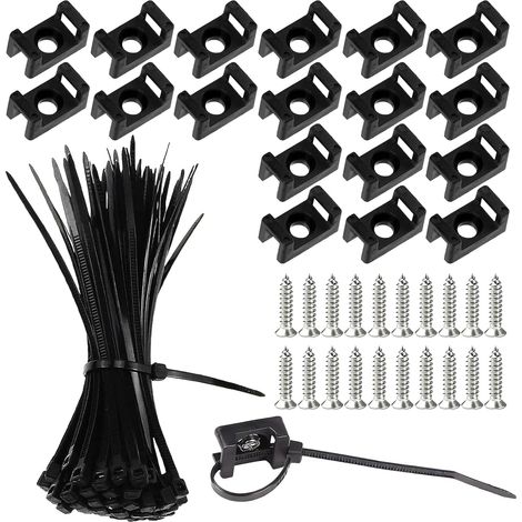 NAYATA 100PCS Cable Ties with Cable Clamp Base and Screws, 100mm Black Nylon Self-Locking Cable Ties, 5.2mm Hole Base for Electrical Cable Organization (1/5)
