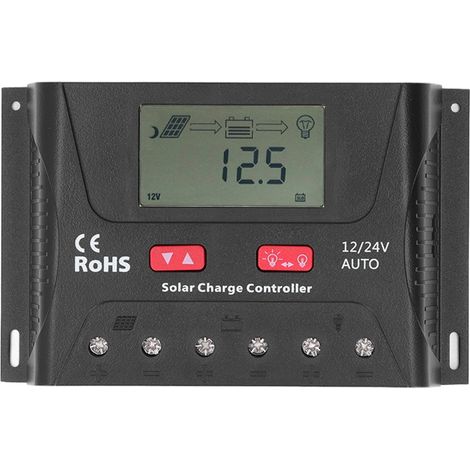 Régulateur de charge solaire PWM 30 A 12 V/24 V avec écran LCD, identification automatique et paramètres réglables pour camping-cars et yachts. (1/5)
