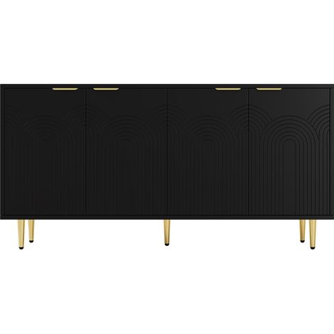 Aparador negro 4 puertas 160x80x40 cm con tiradores oro cepillado y patas brillantes (1/5)