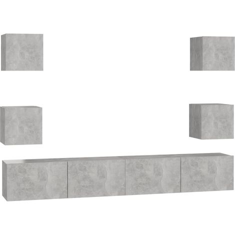 Conjunto de muebles mueble aparador TV televisión salón dormitorio salón 6 piezas gris madera contrachapada 020025040