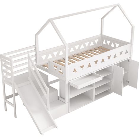 GagaLit enfant 90x200 cm, toboggan, escaliers, blanc (1/5)