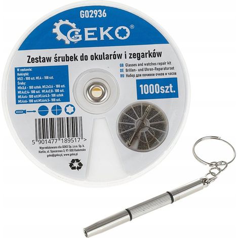 Set di viti per occhiali e orologi, 1000 pezzi + cacciavite Geko G02936 (1/3)
