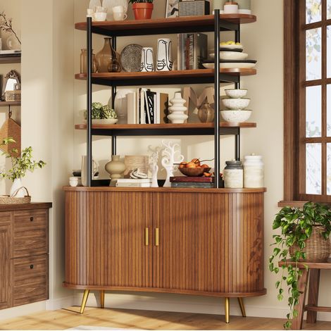 Buffet contenitore 120x40x183 cm con ante scorrevoli, mensola aperta 4 livelli, MDF legno e metallo (1/5)