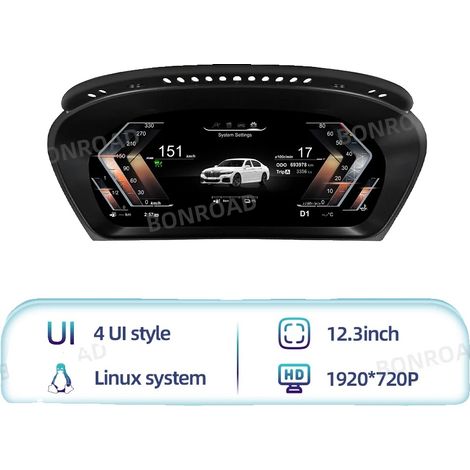 Tableau de bord numérique, écran de 12,3 pouces, affichage du compteur de vitesse de voiture, compatible avec BMW Série 5 E60 E61, noir (1/2)