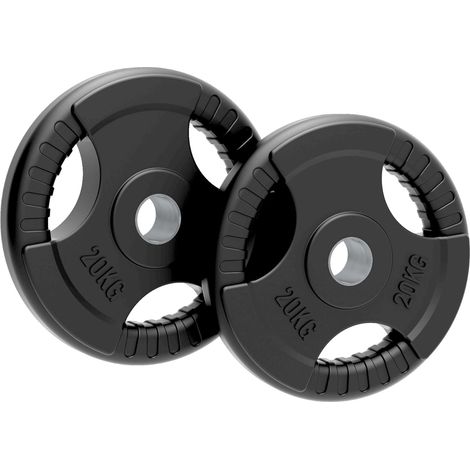 Disques 2 x 20 kg Body Revolution – Fonte Revêtue de Caoutchouc avec Poignées Tri-Grip Compatibles Barres Olympiques 50 mm
