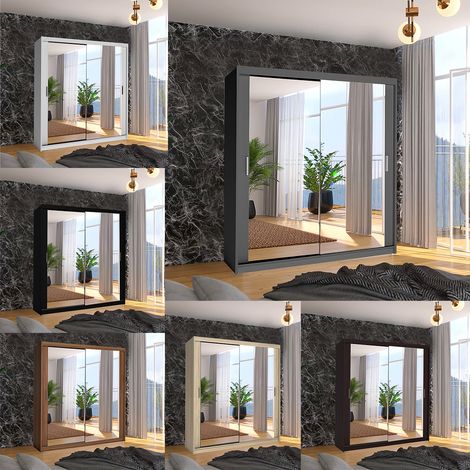 Macka Modern Sliding Mirror Door Wardrobe 150cm-Grey (1/2)
