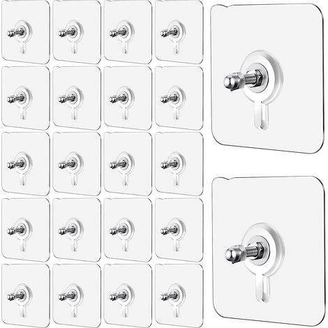 Fixations adhésives pour étagère de douche : crochets à visser (sans perçage), transparents, étanches et résistants à la chaleur — 20 pièces (1/5)