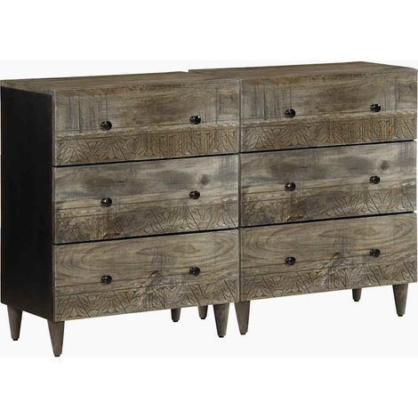 Sideboards 2 Stk. Hellgrau 60x33,5x75 cm Massivholz Mango