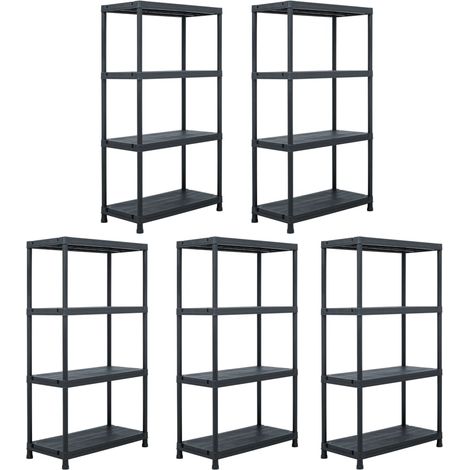 Estantería de plástico 5 unidades 60x30x138 cm negro