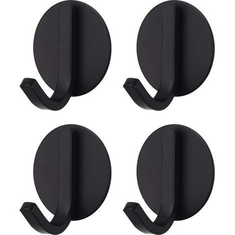 Crochet Adhésif Puissant Acier Inoxydable Noir (4 Pièces)Patère, porte-serviettes