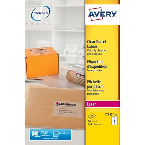 Etiquettes adresses laser 99,1 x 67,7 mm Avery L7565-25 transparentes - Pochette de 200 (1/3)