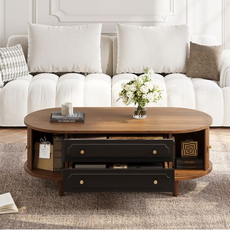 Tavolino da salotto 100x50x36 cm in legno, noce e nero, con contenitore FloraGrace (1/5)