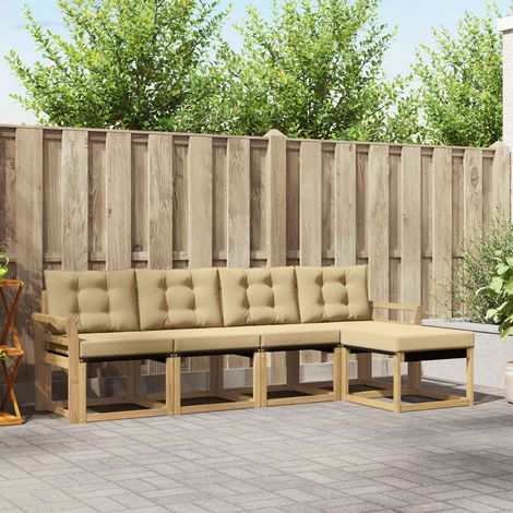 vidaXL Outdoor-Sofagarnitur mit Kissen 5 pcs Weiß und Beige (1/5)