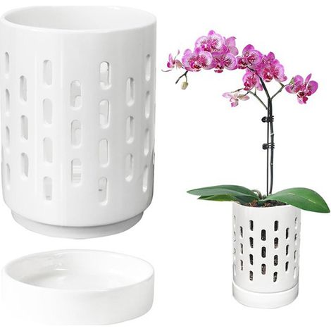 1 couleur : blanc  matériau : céramique  pot à orchidées avec trous pour le rempotage.