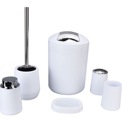 Ensemble de 6 accessoires de salle de bain, comprenant un porte-brosse à dents et une poubelle, finition électroplaquée (blanc). (1/5)