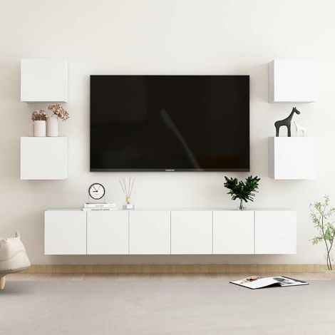vidaXL Set de muebles de salón TV 7 piezas madera de ingeniería blanco (1/4)