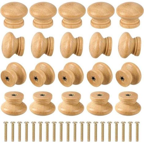 20 pièces boutons de tiroir en bois boutons en bois boutons d'armoire ronds inachevés env. Boutons de tiroir de meubles de 2,7 cm, mini bouton de tiroir en bois, poignées en bois pour tiroirs de comm, (1/4)