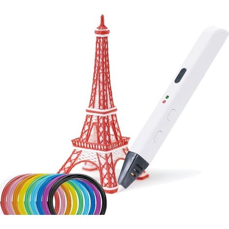 Stylo 3D avec 10 filaments PLA colorés (30 m) - Stylo pour imprimante 3D avec contrôle précis, adaptateur UE, outil d'installation, cadeau créatif (1/2)