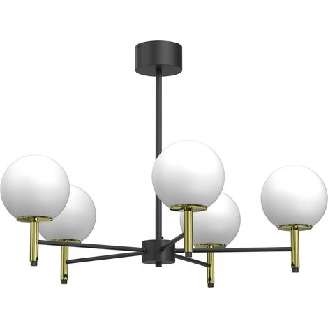 Suspension Awinion noir/or 5 globes blancs 6xE27 Luminex