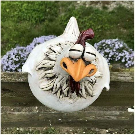 Lot de 3 statues de décoration de clôture de poulet amusantes pour escaliers de jardin, ferme, terrasse, arrière-cour, artisanat en résine, sculpture de poule de poulet, statue d'extérieur, cadeau de (1/4)