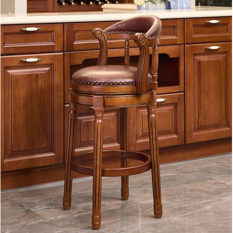 Silla de bar giratoria 360 grados de madera OKMYHOME (1/5)